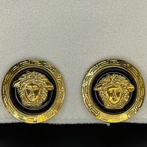 Gianni Versace Medusa Gold & Black ClipOn Earrings! Vintage!